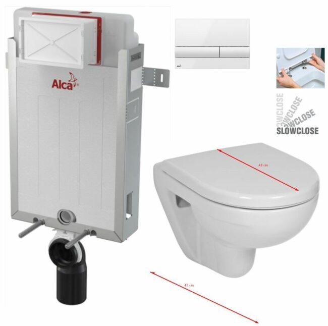 ALCADRAIN Renovmodul předstěnový instalační systém s bílým tlačítkem M1710 + WC JIKA