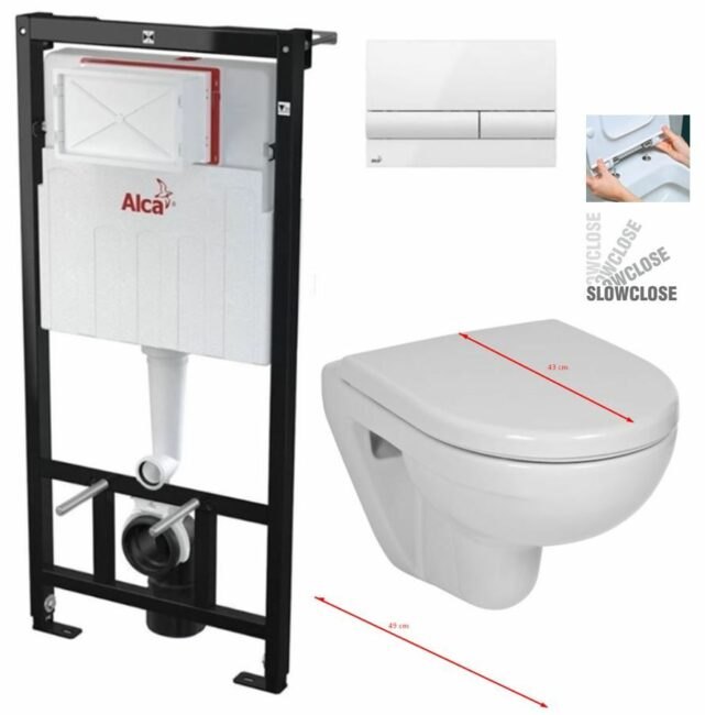 ALCADRAIN Sádromodul předstěnový instalační systém s bílým tlačítkem M1710 + WC JIKA
