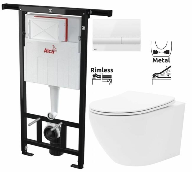 ALCADRAIN Jádromodul předstěnový instalační systém s bílým tlačítkem M1710 + WC REA