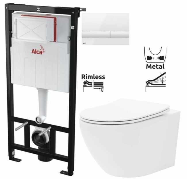 ALCADRAIN Sádromodul předstěnový instalační systém s bílým tlačítkem M1710 + WC REA