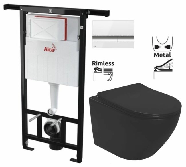 ALCADRAIN Jádromodul předstěnový instalační systém s bílým/ chrom tlačítkem M1720-1 + WC REA