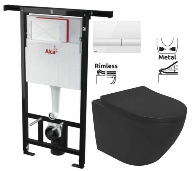 ALCADRAIN Jádromodul předstěnový instalační systém s bílým tlačítkem M1710 + WC REA