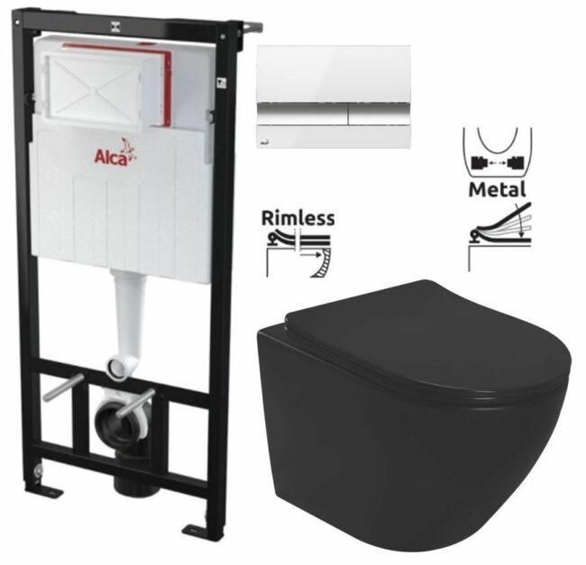 ALCADRAIN Sádromodul předstěnový instalační systém s bílým/ chrom tlačítkem M1720-1 + WC REA