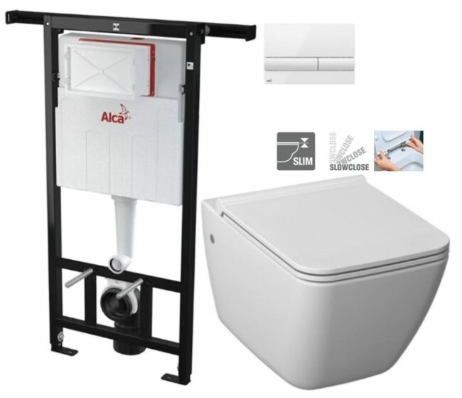 ALCADRAIN Jádromodul předstěnový instalační systém s bílým tlačítkem M1710 + WC