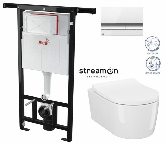 ALCADRAIN Jádromodul předstěnový instalační systém s bílým/ chrom tlačítkem M1720-1 + WC