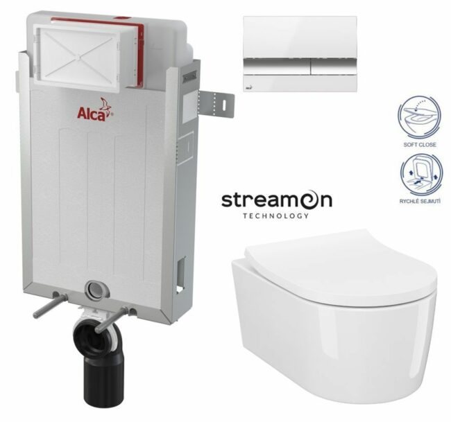ALCADRAIN Renovmodul předstěnový instalační systém s bílým/ chrom tlačítkem M1720-1 + WC