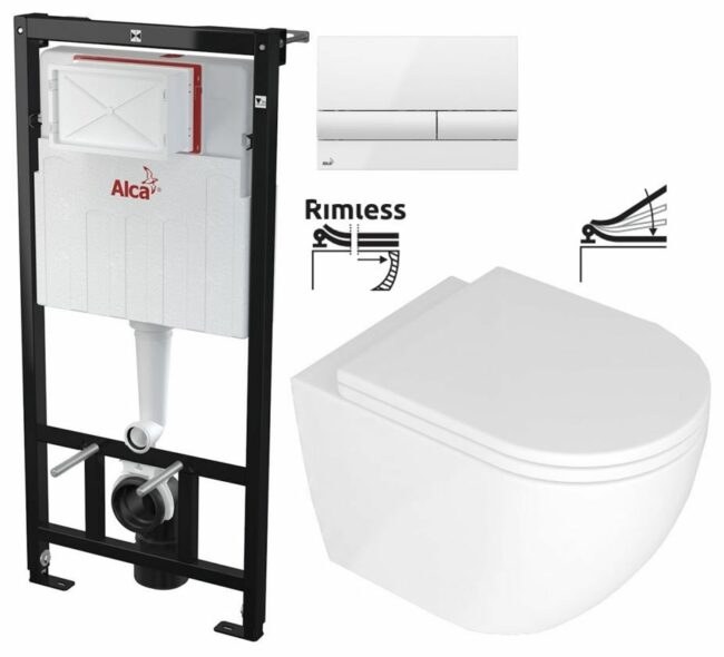ALCADRAIN Sádromodul předstěnový instalační systém s bílým tlačítkem M1710 + WC REA