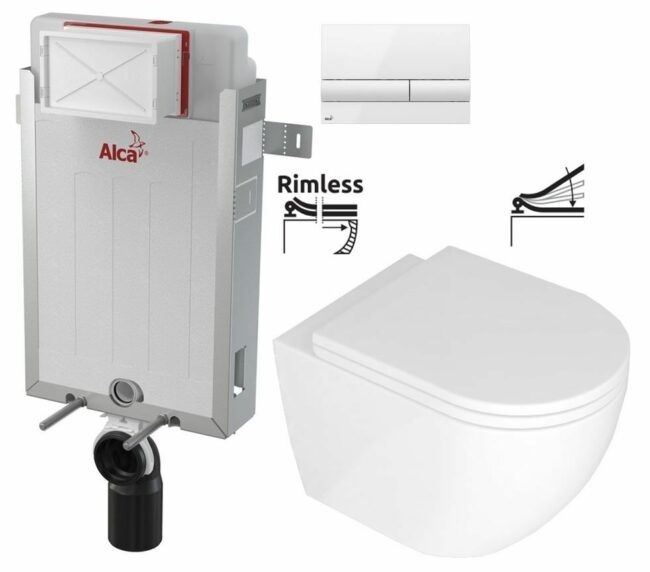 ALCADRAIN Renovmodul předstěnový instalační systém s bílým tlačítkem M1710 + WC REA