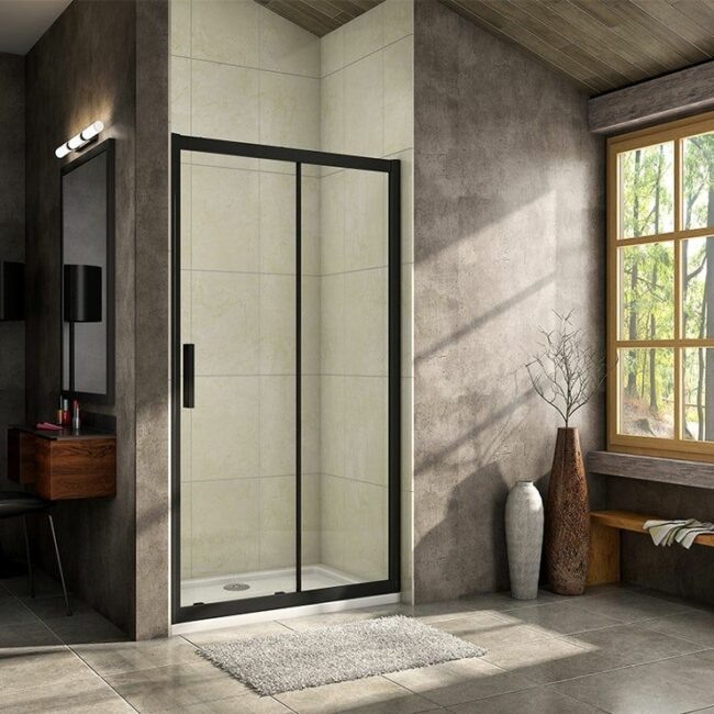 H K Luxusní posuvné sprchové dveře ALTO BLACK 116- 120x195cm L/P se Soft close