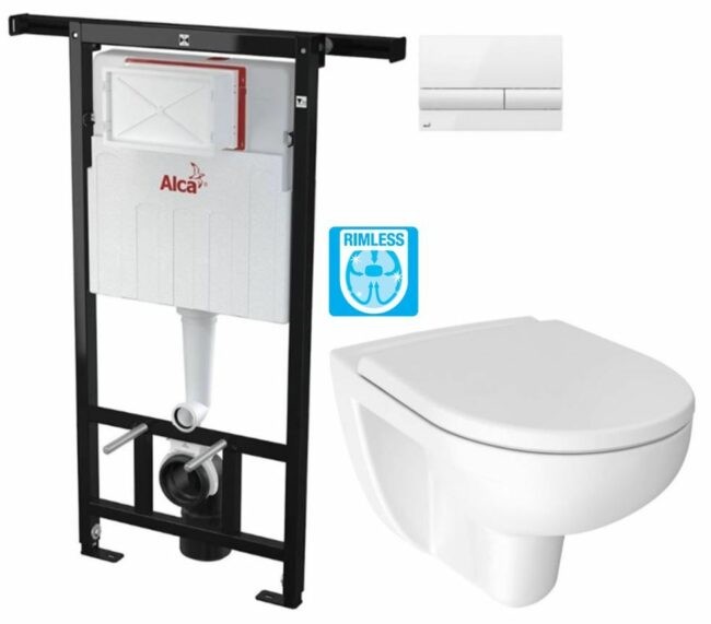 ALCADRAIN Jádromodul předstěnový instalační systém s bílým tlačítkem M1710 + WC JIKA