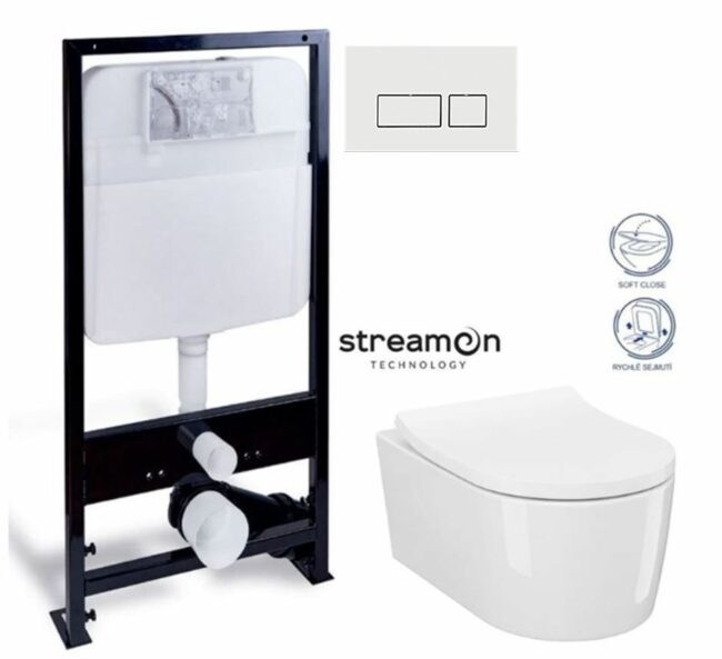 PRIM předstěnový instalační systém s bílým tlačítkem 20/0042 + WC CERSANIT