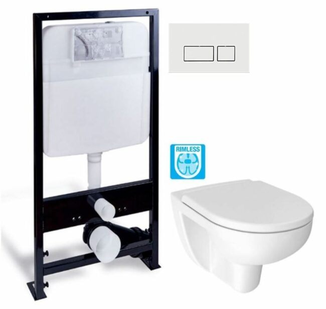 PRIM předstěnový instalační systém s bílým tlačítkem 20/0042 + WC JIKA