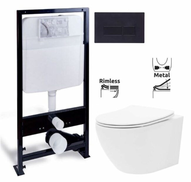 PRIM předstěnový instalační systém s černým tlačítkem 20/0044 + WC REA
